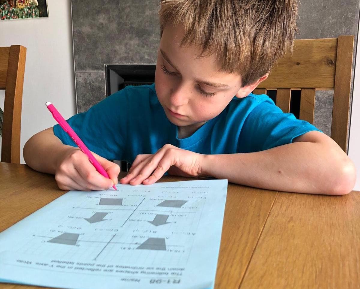 Boy doing worksheet at home